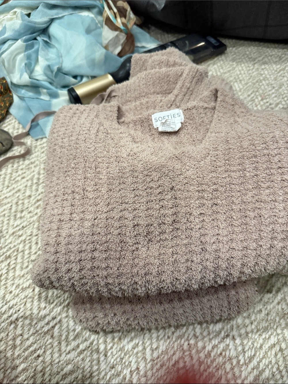 Softies V-Neck Cozy Knit Sweater in Taupe